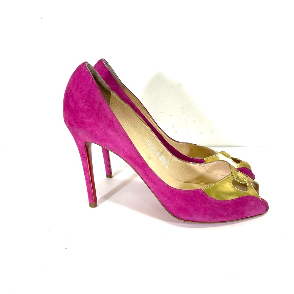 christian louboutin pink velvet peep toe heels size 39.5